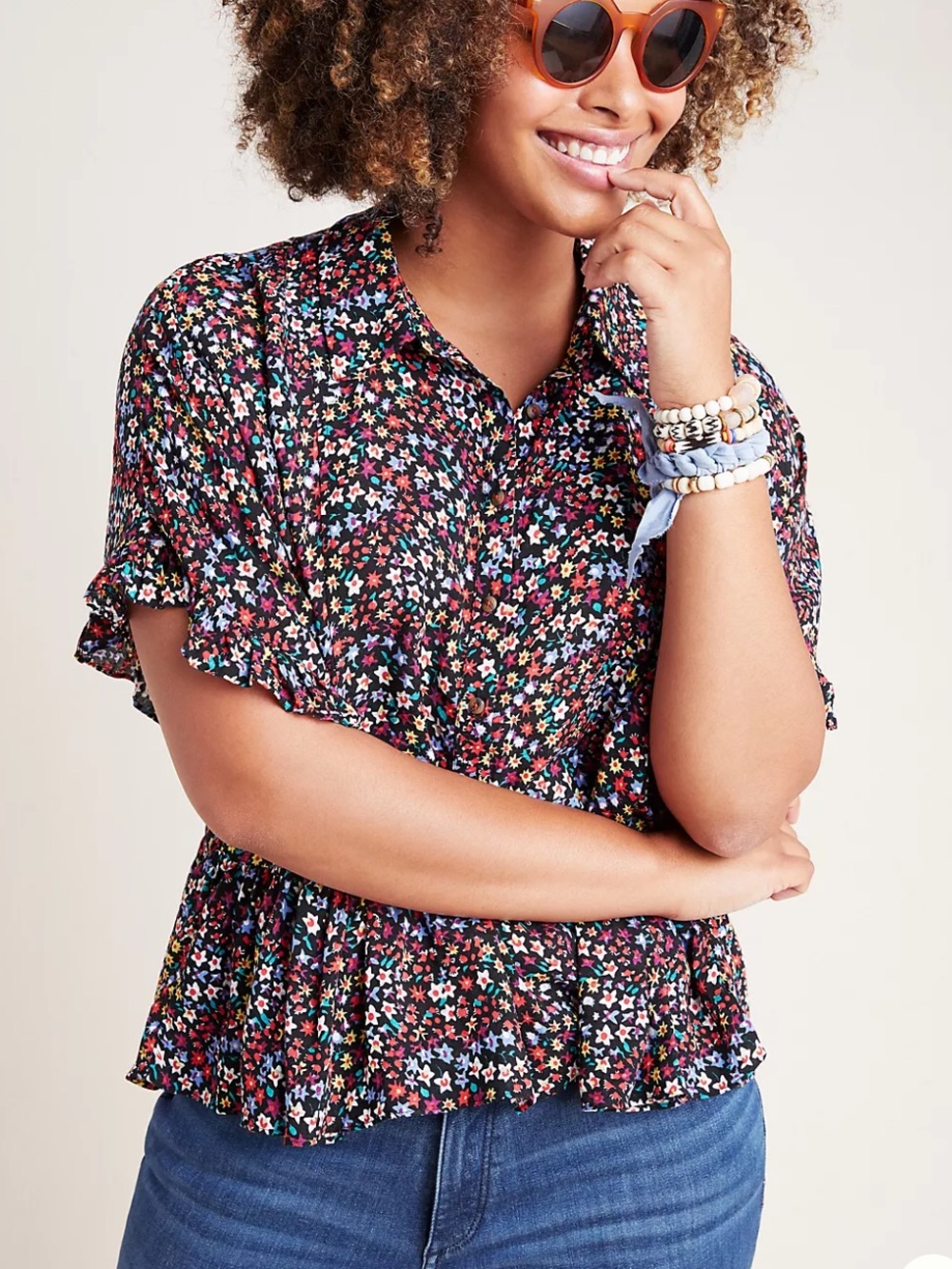 MAEVE ‘Mallory’ ANTHROPOLOGIE Micro Floral Women's Blouse Top